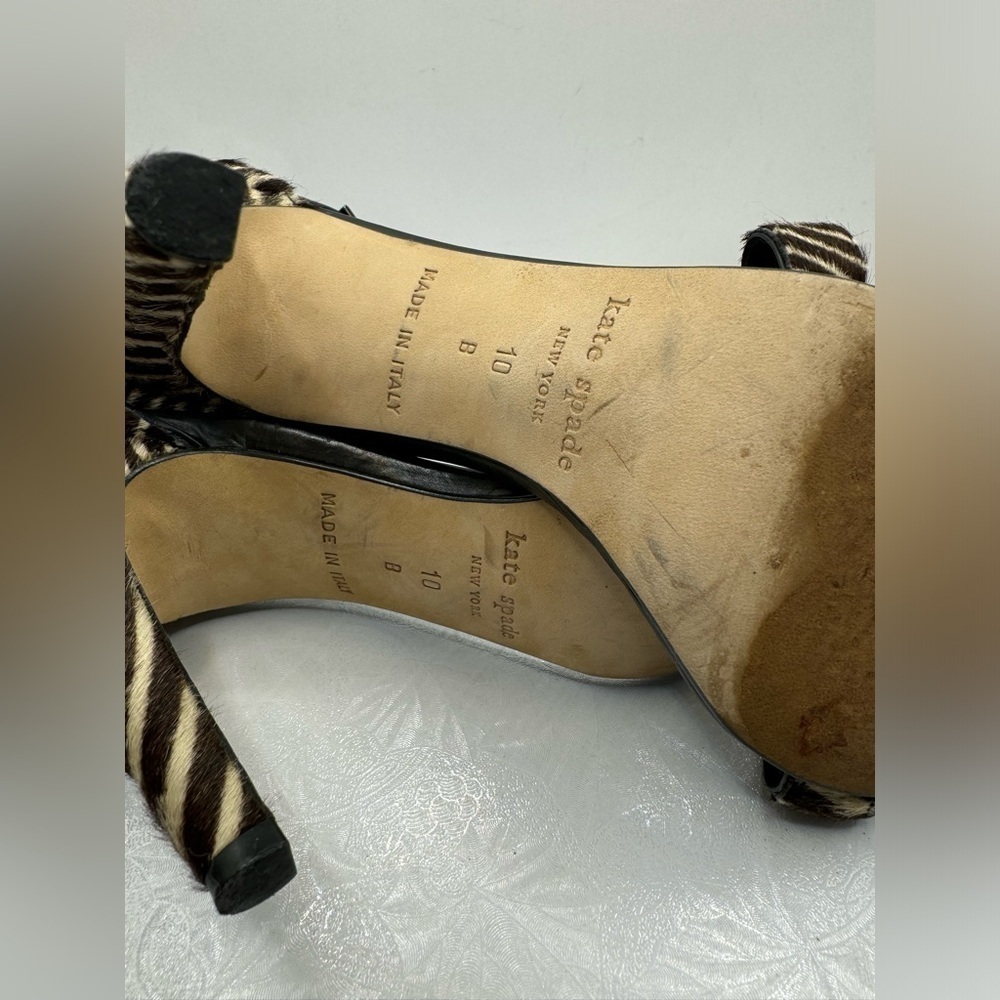 Kate Spade Animal Calf Hair Zebra Print Open Toe Heels Size 10 - Picture 7 of 9